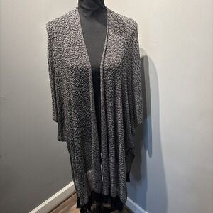 Lane Bryant Over-piece Kimono Open Front Black/Silver Geometric Fringe Boho OSFM